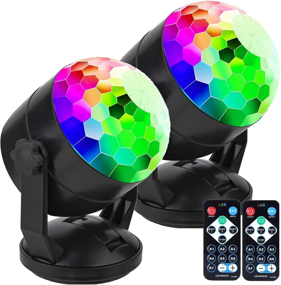 CATPOWER Fernbedienung, batteriebetrieben, tragbar, klangaktivierte Party-Lichter für draußen und drinnen, oder USB-Stecker, DJ-Beleuchtung, RBG-Disco-Kugel, Stroboskop-Lampe, Bühnen-Par-Licht für Ca