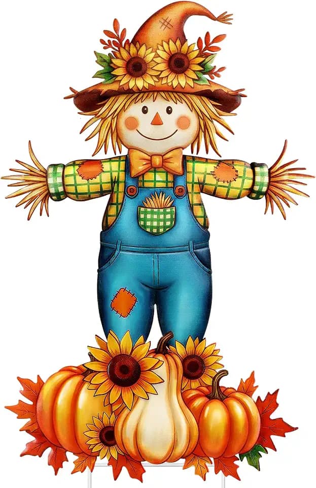 Aulock 34'' H Metal Scarecrow Sign Stakes for Outside Fall Yard Decor