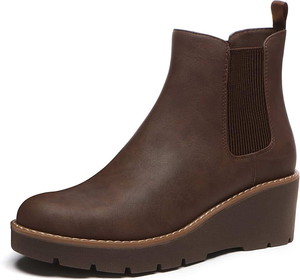 Athlefit Women's Platform Wedge Chelsea Ankle Boots