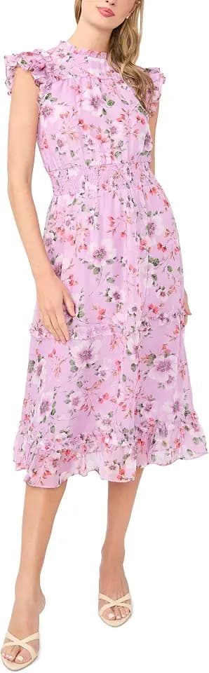CeCe Flutter Sleeve Smocked Waist Midi Dress