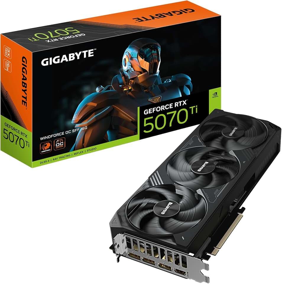 Gigabyte GeForce RTX 5070 Ti WINDFORCE OC SFF 16G Grafikkarte - 16GB GDDR7, 256 Bit, PCI-E 5.0, 2497 MHz Core Clock, 3 x DP 2.1a, 1 x HDMI 2.1b, NVIDIA DLSS 4, GV-N507TWF3OC-16GD