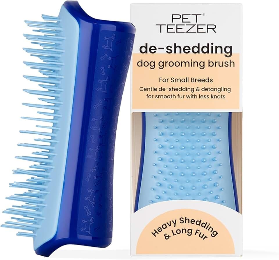 Pet Teezer De-Shedding Dog Brush for Short Hair Breeds, Small, Navy & Blue