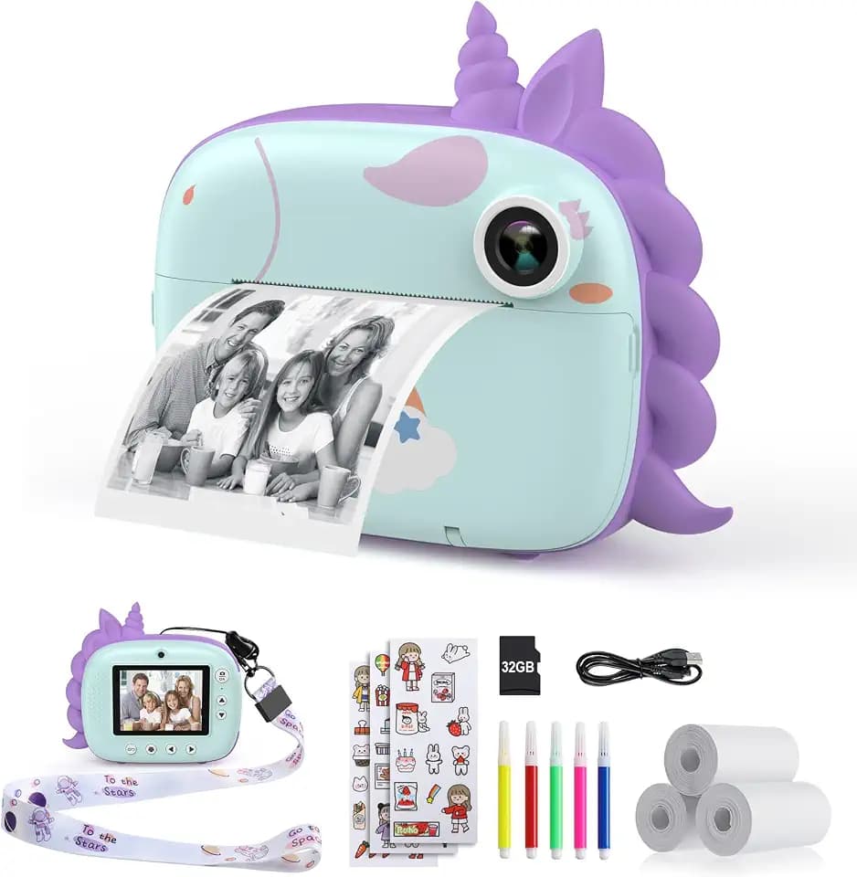 HiMont Kids Camera Instant Print, Selfie Digital Camara for Kids with Print Paper & 32G Card, 2.5K Video & Instant Print Camera with Color Pens for DIY, Fun Gift for Girls Boys 3-12 Years Old (Green)