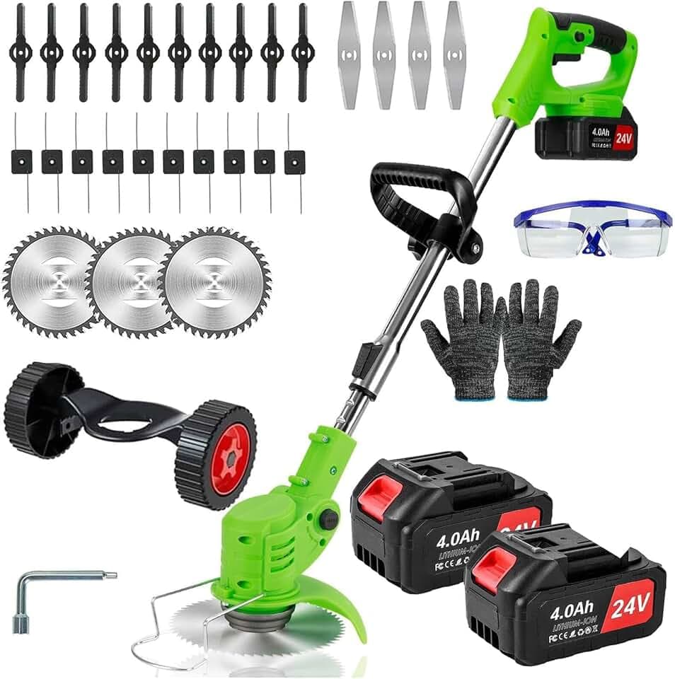 Electric Weed Wacker Cordless,24v Weed Eater Battery Powered 3 in 1 Lightweight Grass Trimmer with 2 4.0 Ah Batteries,Weed Eater with Blade & Wheels for Women,Lawn Care,Yard