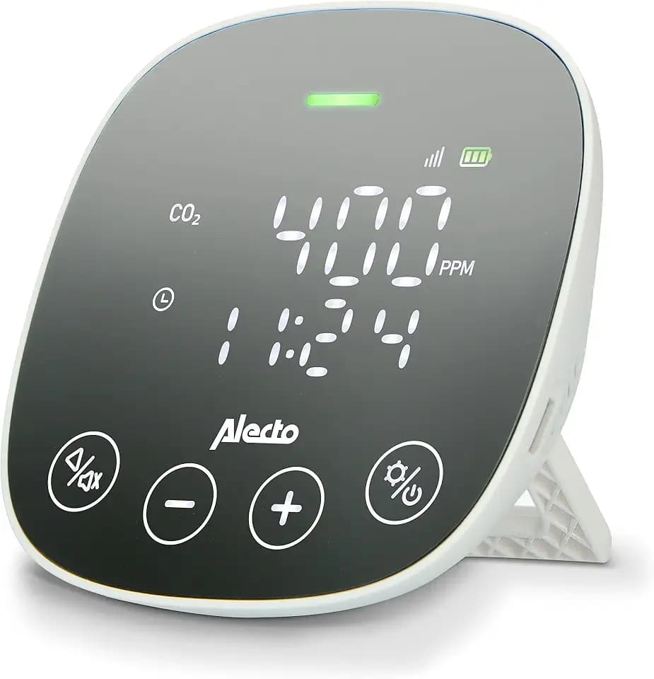 Alecto AQ30 CO2-Messgerät mit NDIR-Sensor, Luftqualitätsmonitor mit Ampelanzeige, CO2-, Temperatur- und Feuchtigkeitsmessung, Alarmfunktion, Netzbetrieb, für Zuhause, Schule und Büro