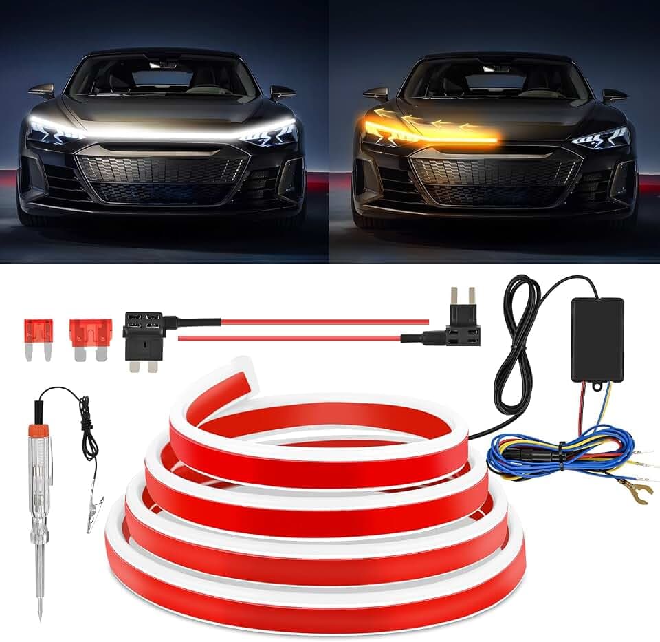 Nilight 70-Inch LED Hood Strip, White Startup DRL Amber Signals Light