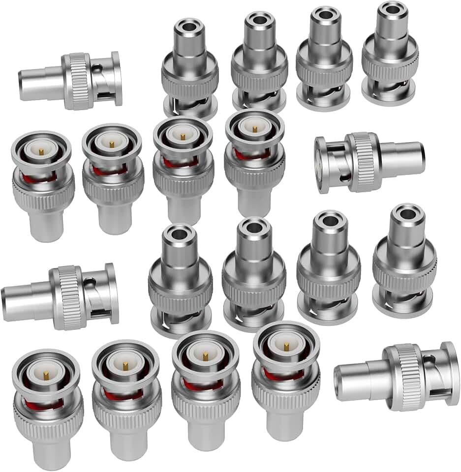 Elecan BNC to RCA Adapter (20 Pack) BNC Male to RCA Female Connector Coaxial Coax RG6 Adapter Kit Coupler for CCTV-6/10/20 Pack+4 Types for Selection
