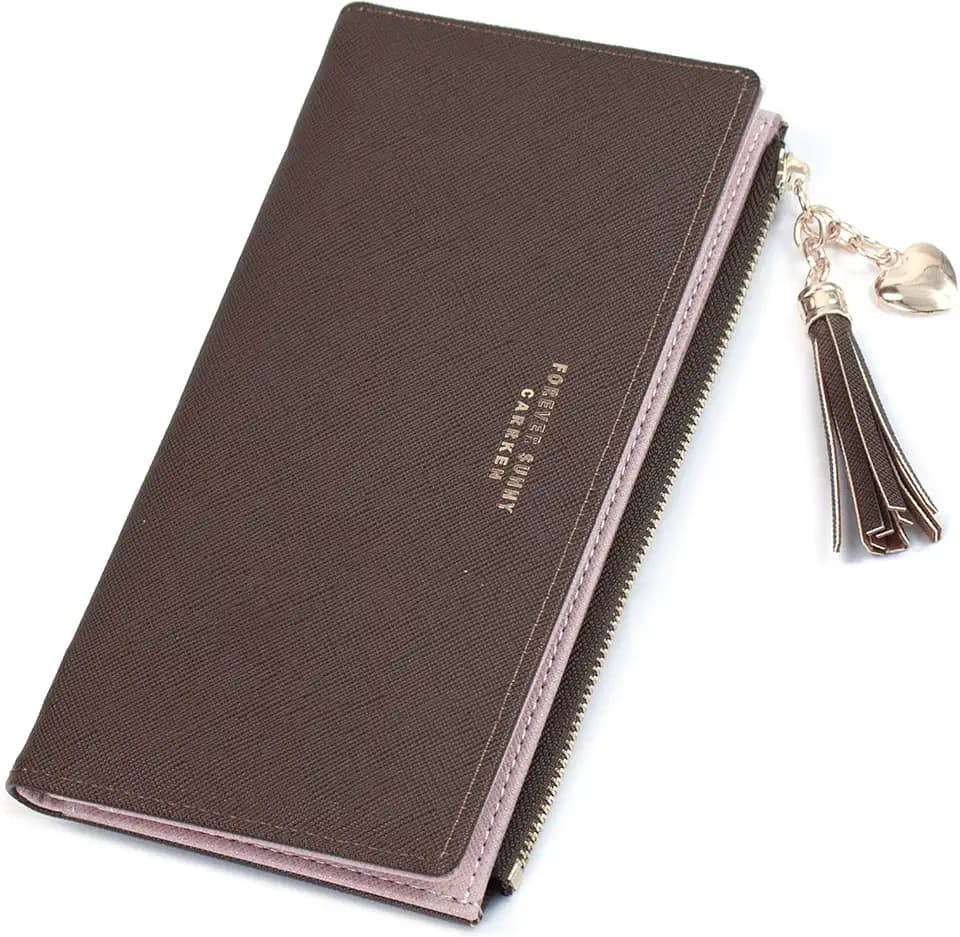SUMGOGO Women Long Wallet Slim PU Leather Tassel Clutch Card Purse