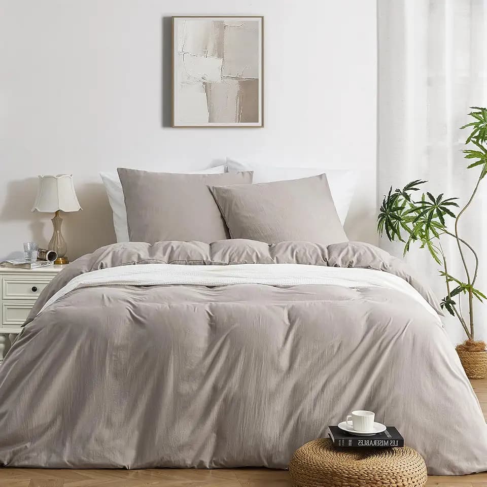 Bettwäsche 200x220 Braun Khaki 3 teilig Superweiche Vorgewaschene Mikrofaser Baumwollähnlich ÖKO-TEX 1 Bettbezug 200x220+2 Kissenbezüge 80x80-alle mit Reißverschluss Braune Bettwäsche