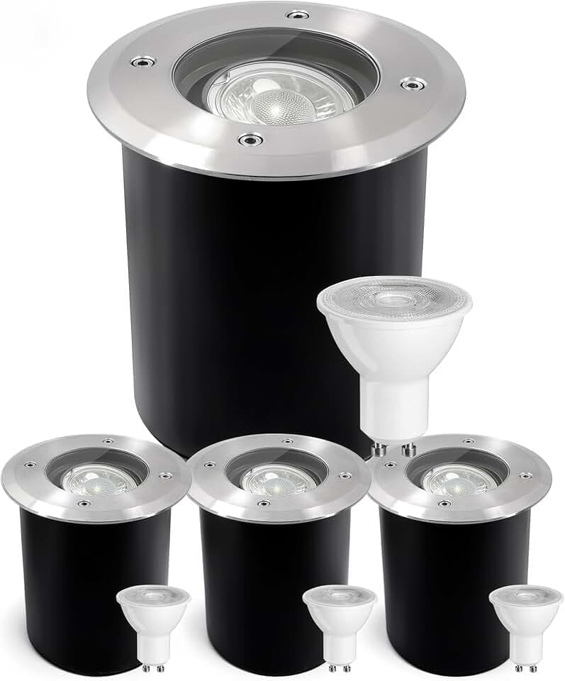 JNR Edelstahl Bodenstrahler Außen IP67 Wasserdicht 230V, Silber 4 Pack
