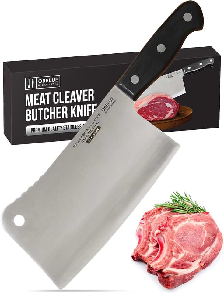 Orblue Hackmesser - Chinesisches Kochmesser, Scharfes Küchenmesser, Ideal als Metzgermesser, Fleischermesser und Hackbeil für Knochen, Perfektes Messer für die Küche