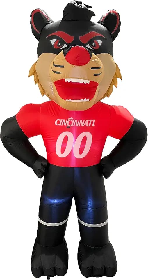 Logo Brands NCAA Cincinnati Bearcats 7ft Inflatable Yard Mascot – Easy Inflation with 12V Blower, LED Lights for Indoor/Outdoor Fun