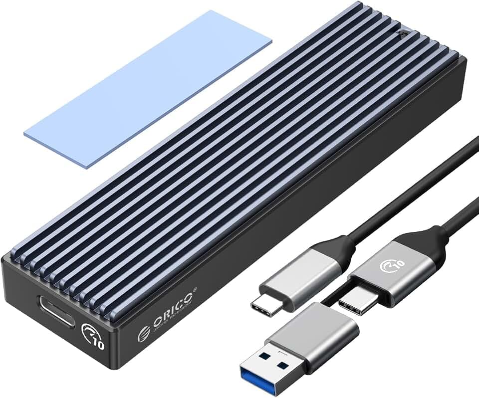 ORICO M.2 NVMe SATA SSD Gehäuse Adapter, USB3.2 Gen2 10Gbps NVMe PCI-E 6Gbps NGFF SATA M-Key (B+M Key), Unterstützt UASP Trim für M.2 SSD Größe M und B&M Keys 2230/2242/2260/2280(bis zu 4TB)- M2PVM