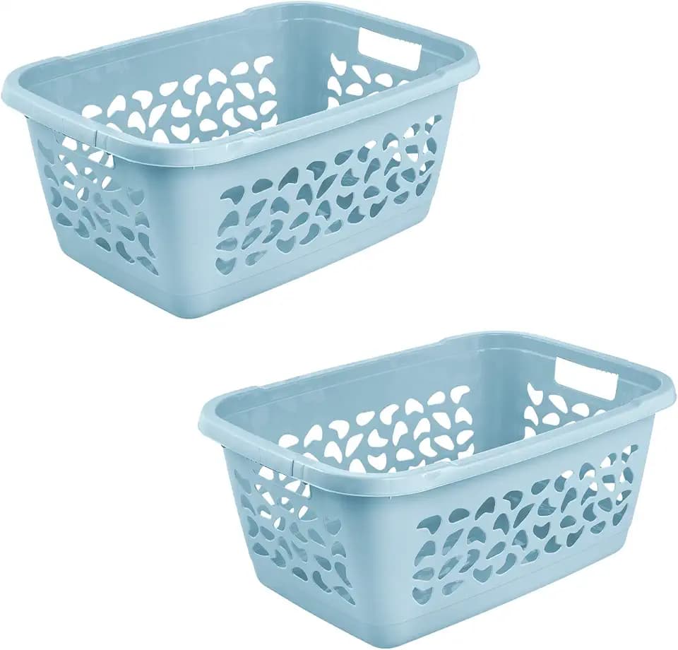 keeeper jost 2x Wäschekorb, Luftdurchlässiges Dekor, 52 l, Nordic Blue