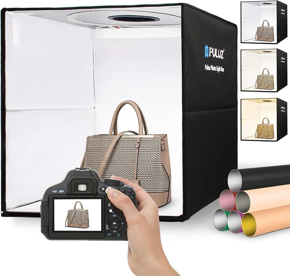 Portable Photo Studio Light Box, PULUZ 16"x16" Professional Dimmable Shooting Tent Kit with 160 LEDs Lights & 6 Kinds Double-Sided Color Backgrounds for Product Photography