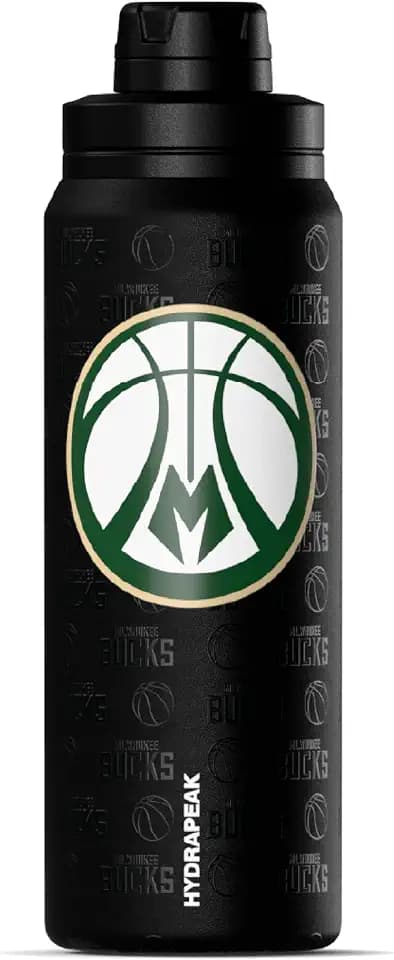 Hydrapeak NBA Officially Licensed Milwaukee Bucks Active 26oz Insulated Stainless Steel Water Bottle with Chug Lid, Carry Handle & Double Wall Vacuum Insulation, Keeping Drinks Cold for Hours