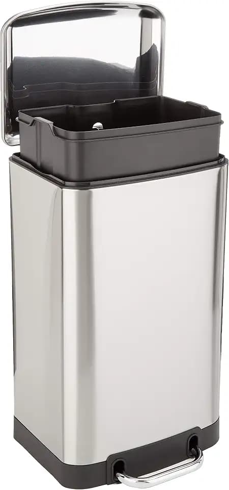 Amazon Basics Mülleimer, schmutzabweisend, rechteckig, mit sanft schließendem Fußpedal, für Badezimmer, Schlafzimmer, Wohnzimmer oder Büro, Nickel, 20 l