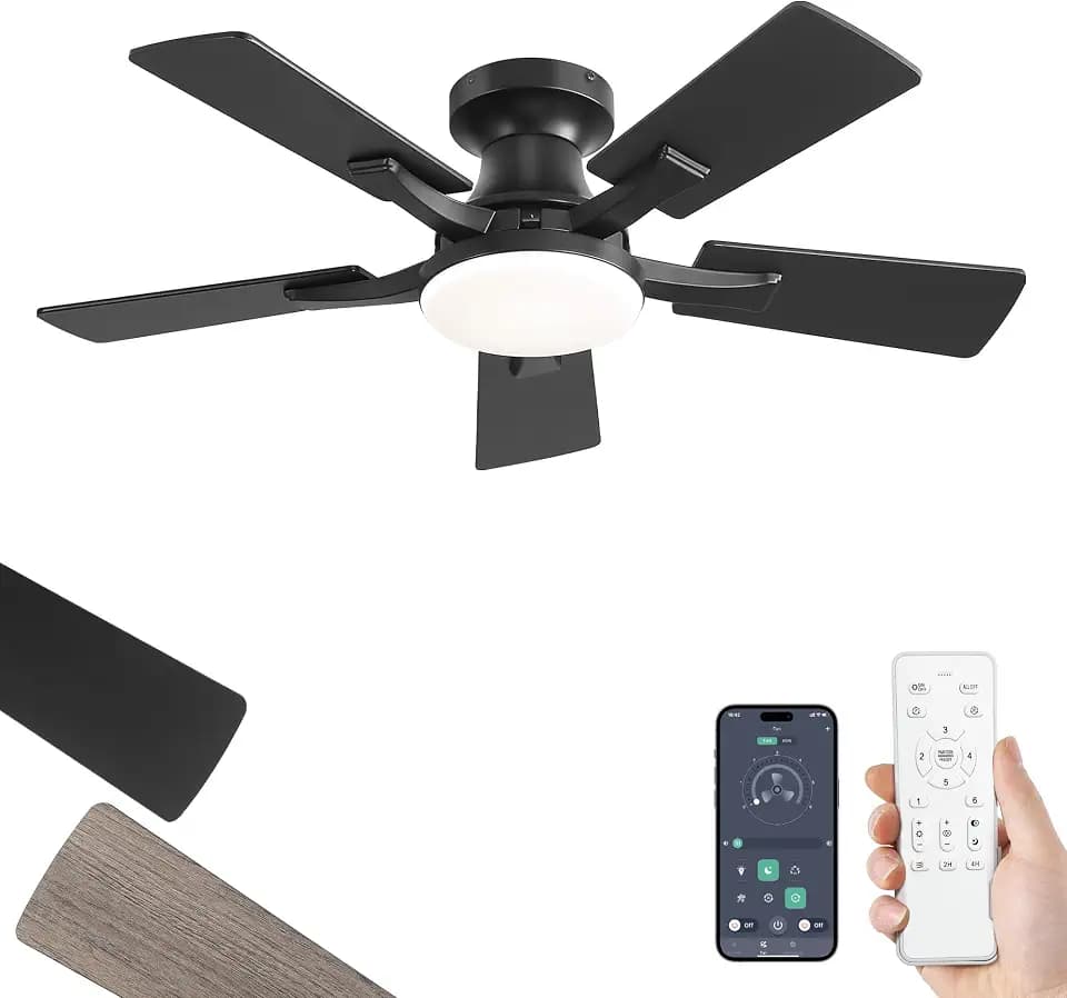 ZMISHIBO 36 Inch Ceiling Fans with Lights, Remote&App Control, Flush Mount