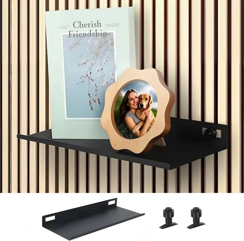 Regal für Akustikpaneele ohne Bohren, Schwarz Metall Wandregal, Akustikpaneele Zubehör, Akustikpaneele Regal, Schweberegal für Wohnzimmer, Schlafzimmer, Büro, Küche (ohne Bohren, 40×15cm)
