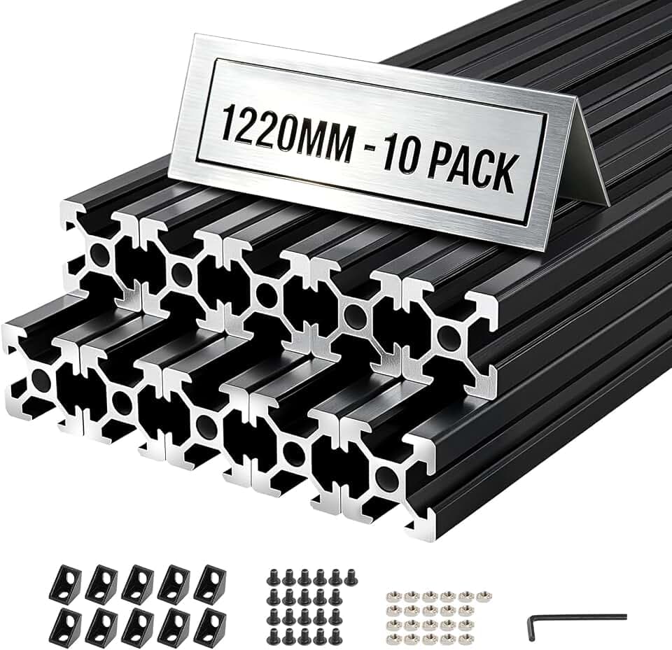 VEVOR 2020 Aluminium Profile 10 Stk. 1220 mm, Eloxierte T-Nut-Aluprofile nach EU-Standard, Hochfeste Strangpressprofile, Aluminiumschiene für 3D-Druckerteile, CNC-DIY-Werkbänke und Montage, Schwarz