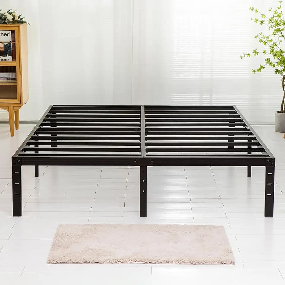 Wulanos King Size Bed Frame with Steel Slats Support, Sturdy and Durable, No Box Spring Needed, 16 Inch High 3500lbs Heavy Duty Metal Platform Frames with Storage, Noise-Free, Black