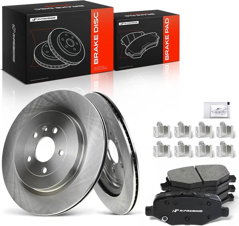 A-Premium 13.58 inch (345mm) Rear Vented Brake Rotors and Ceramic Pads Kit