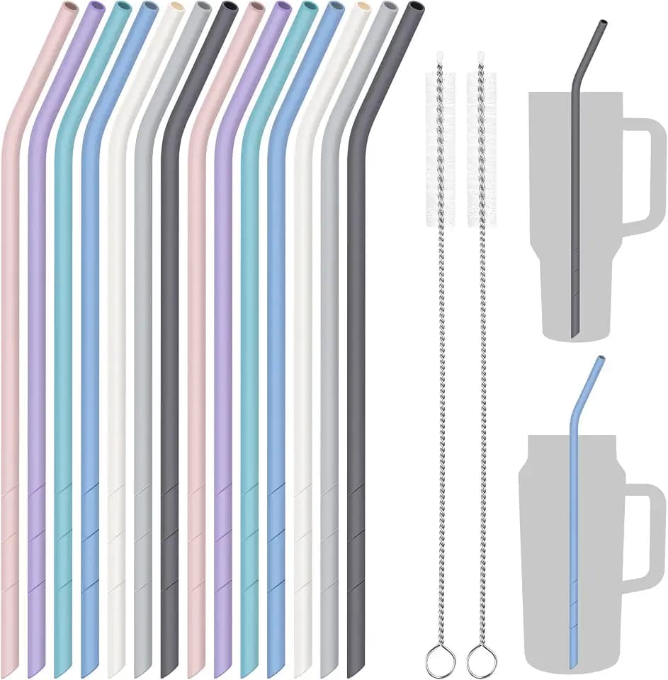 NiHome 14 Silikon Strohhalme für Stanley 40/30oz, 35,5cm, BPA-Frei Macaron