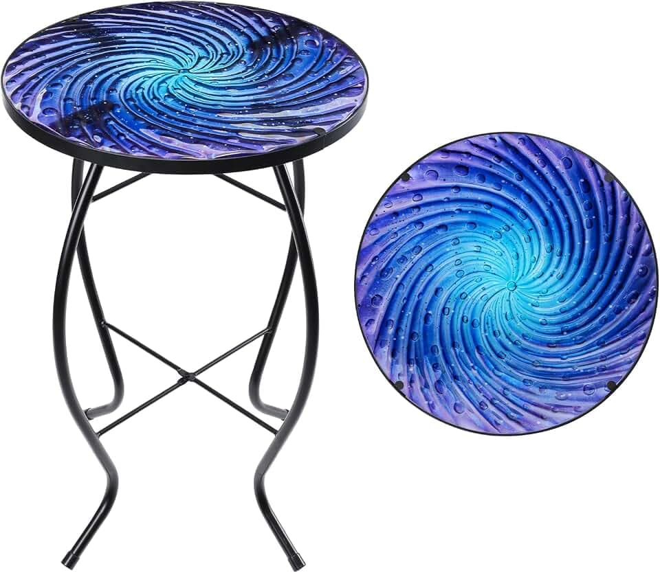 MUMTOP Patio Side Table,14" Mosaic Outdoor Side Table Accent End Table