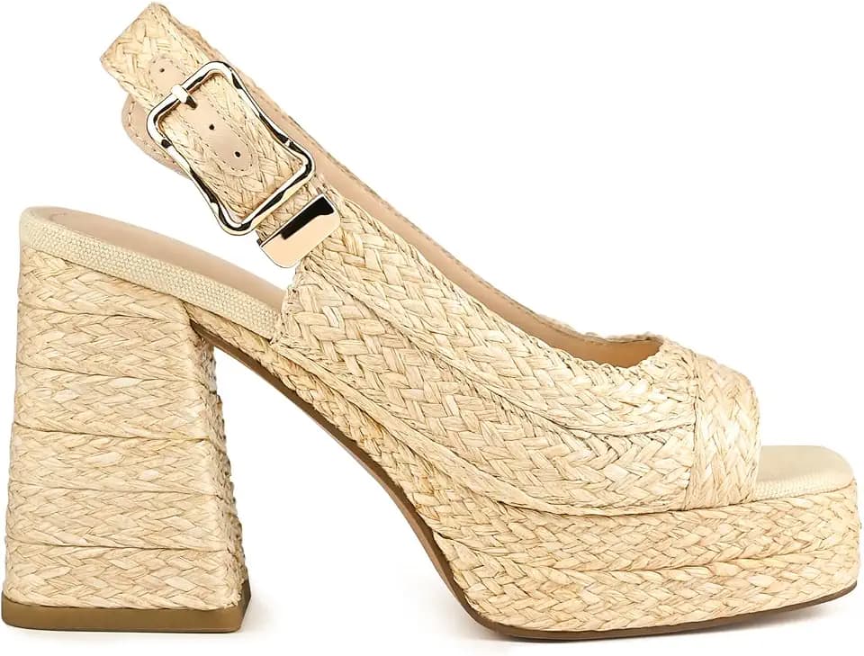 Women's Retro Woven Platform Sandals Chunky Block Heel 70s Inspired Slingback Heels Summer Vacation