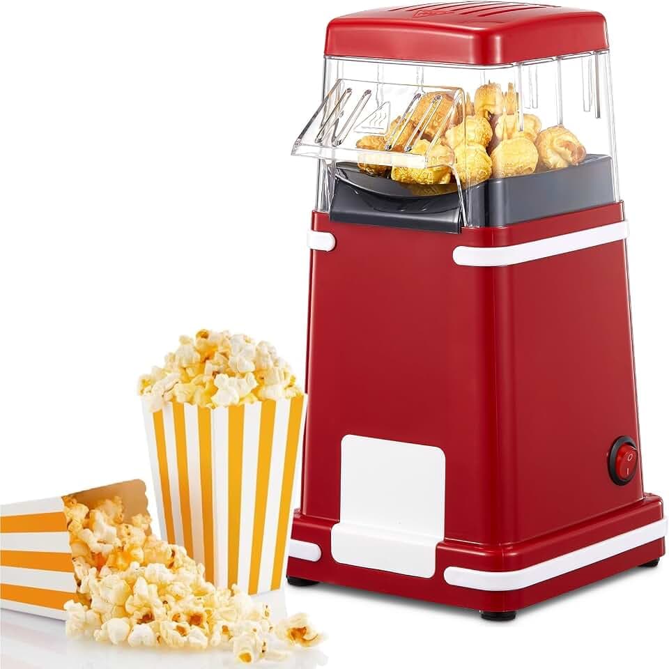 VINATO Popcornmaschine, 1200W Popcornmaschine Heißluft, Ölfreie Technologie, Tragbar Popcorn Maker für Familie & Kinder, Heimkino, Filmabende, Partys