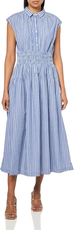 Lucky Brand Womens Smocked Dropped Waist Midi Dress