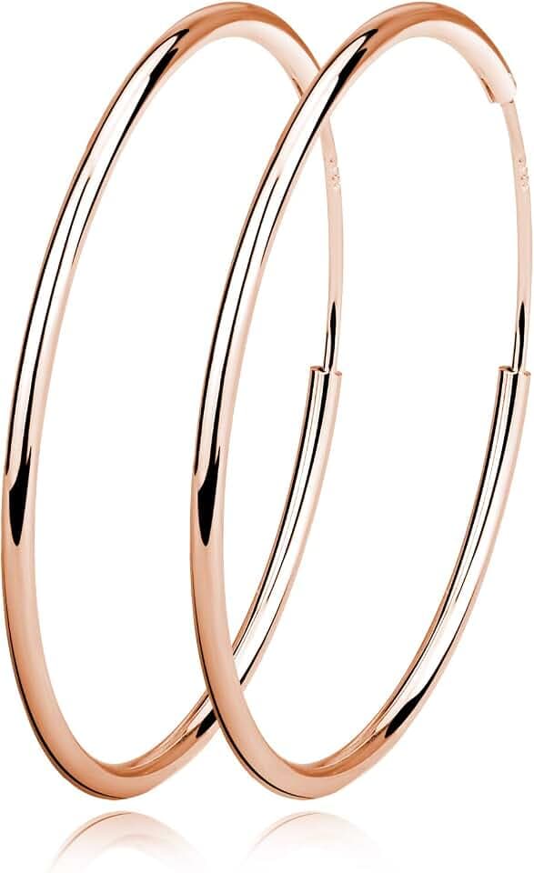 Damen Creolen Ohrringe Sterling Silber Huggie Kreolen Groß Rund Hängend Klapp-Creolen Ohrhänger für Frauen Mädchen Schmuck Durchmesser Rosa Gold 50mm