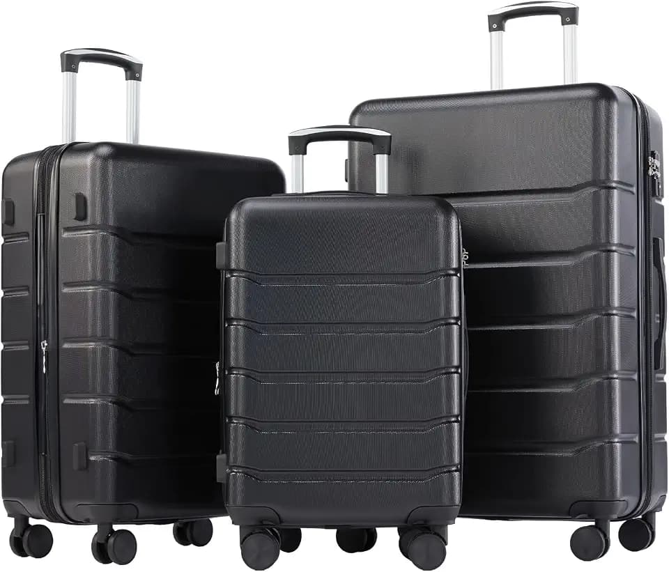 OLIXIS 3-Piece Luggage Set, Carry On Suitcases with Spinner Wheels, Expandable Travel Luggage with TSA Approved Lock & ABS Hard Shell, Black, 20/24/28 Inch