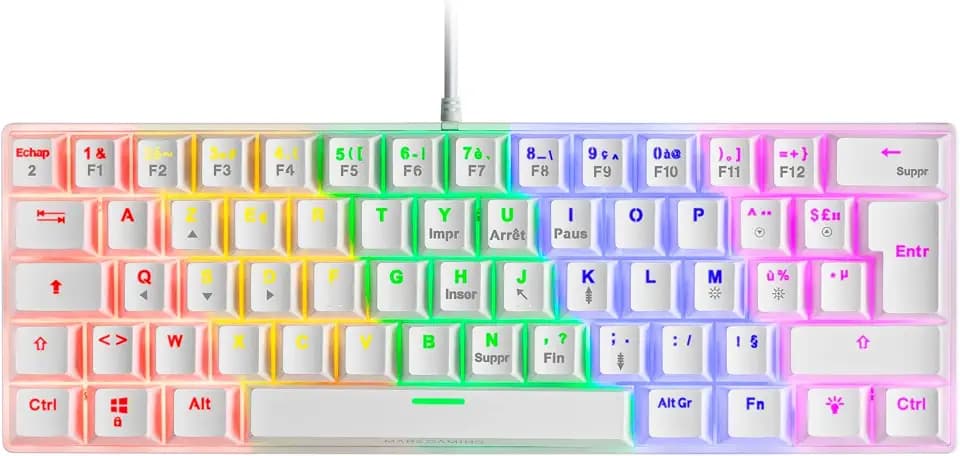 Mars Gaming MK60 Weiß, Mechanische Gaming Tastatur FRGB, Antighosting, Switch Mechanischer Braun, Französisch Sprache