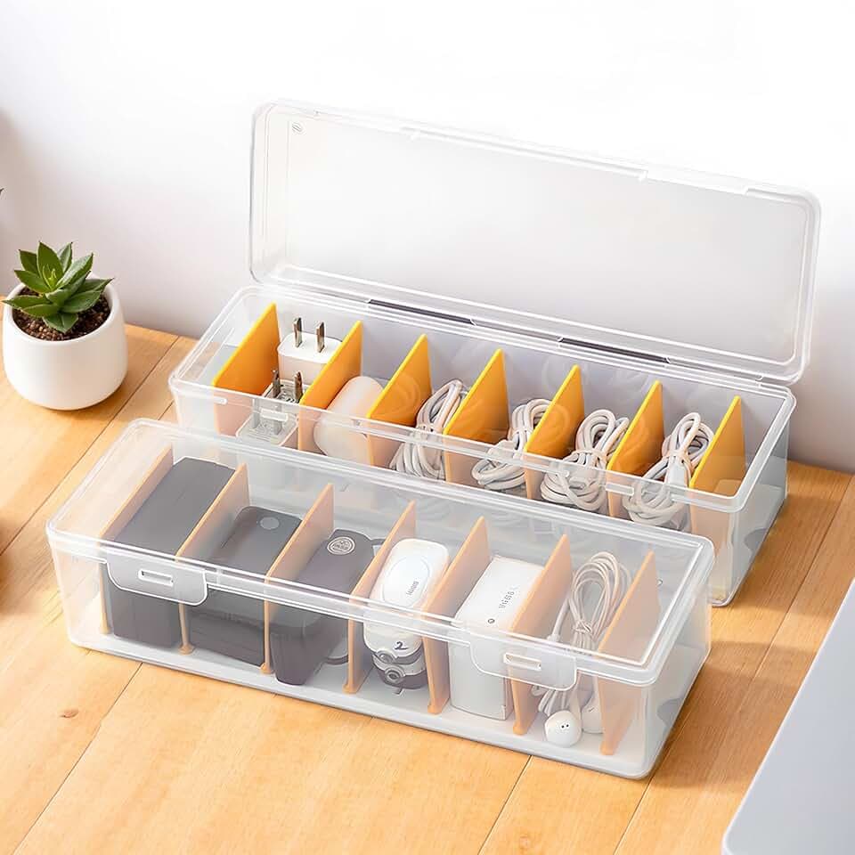 PAVSTINE Kabel Organizer Box Es Gibt 7 Herausnehmbare Trennwände,2er-Pack