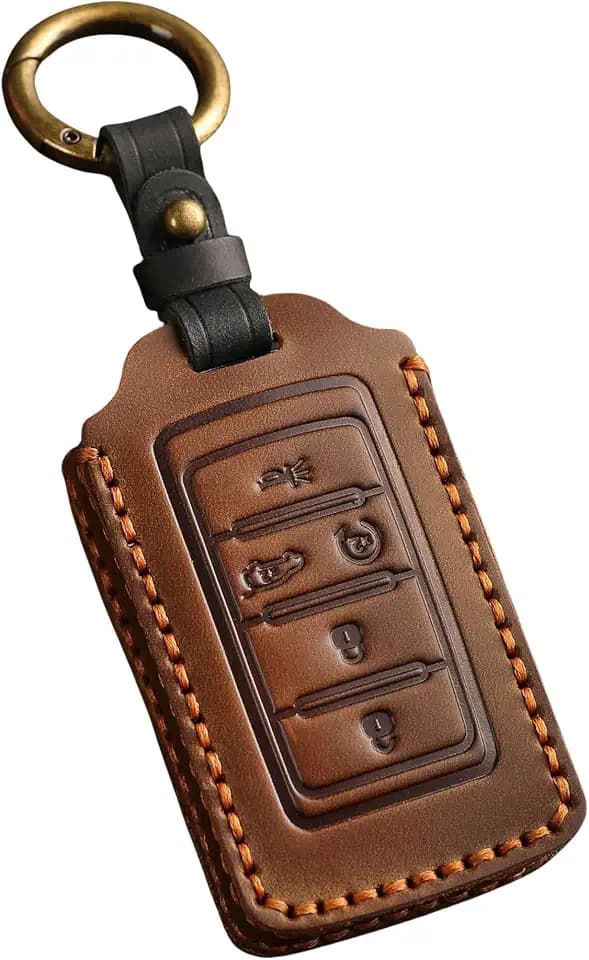 Vintage Leather 5-Button Key Fob Cover for Jeep, Brown