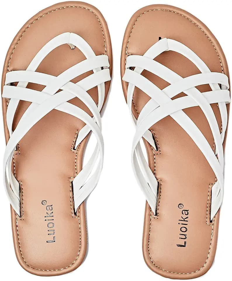 Luoika Women's Wide Width Flat Strappy Slides Sandals