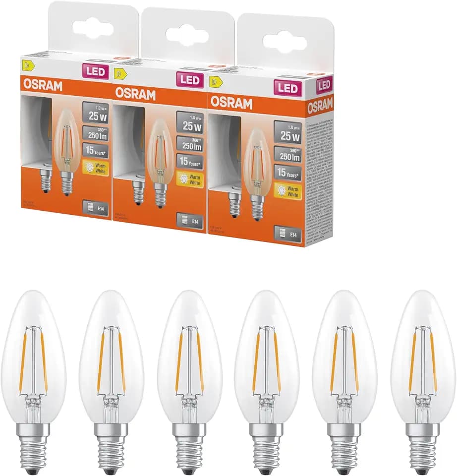 Osram LED-Lampe Star Classic Kerze Filament 1,8W Klar E14