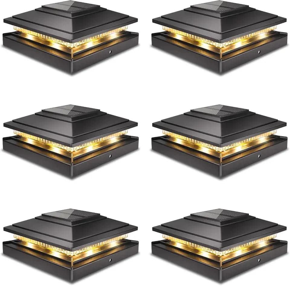 Solar Post Cap Lights 6pack,Warm & Cool Light,for 4x4 5x5 6x6 Posts Black