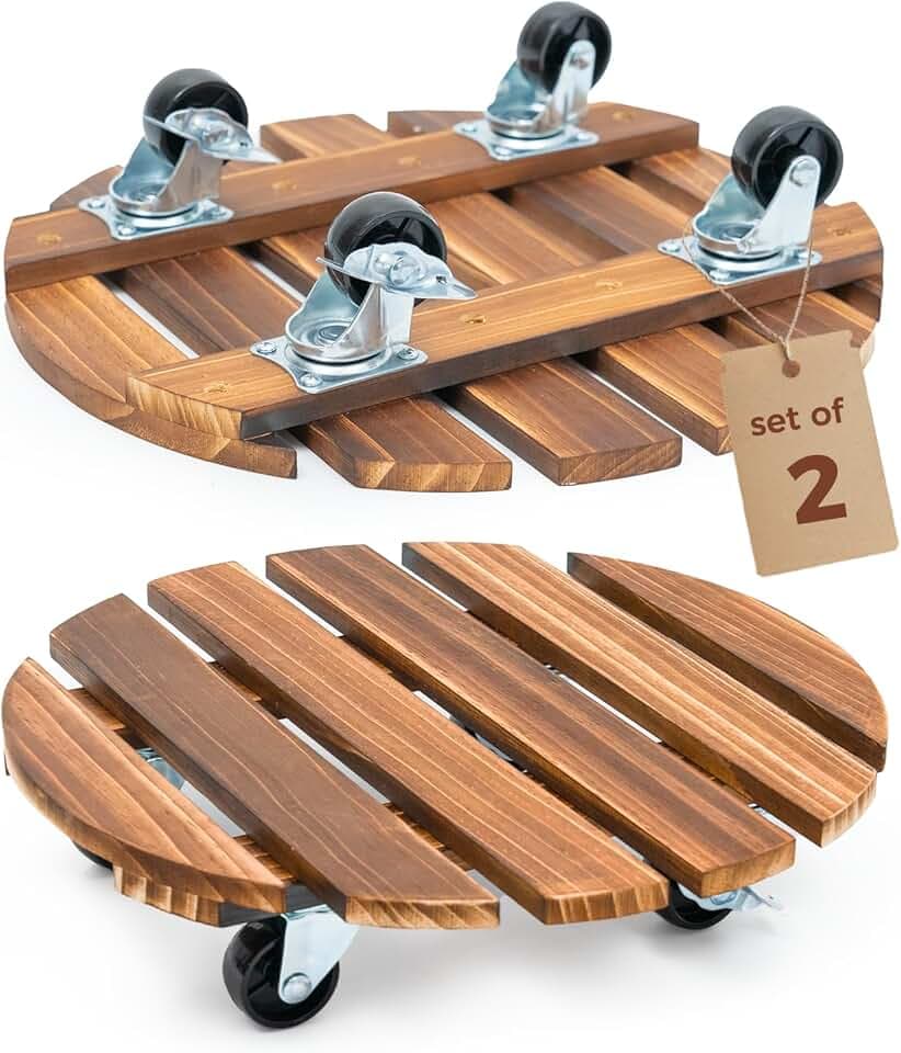 Bamworld Pflanzenroller 2er Set, rund 30,5 cm, belastbar bis 130 kg, mit feststellbaren Rollen, wetterfest, ideal für schwere Blumentöpfe und Pflanzenständer