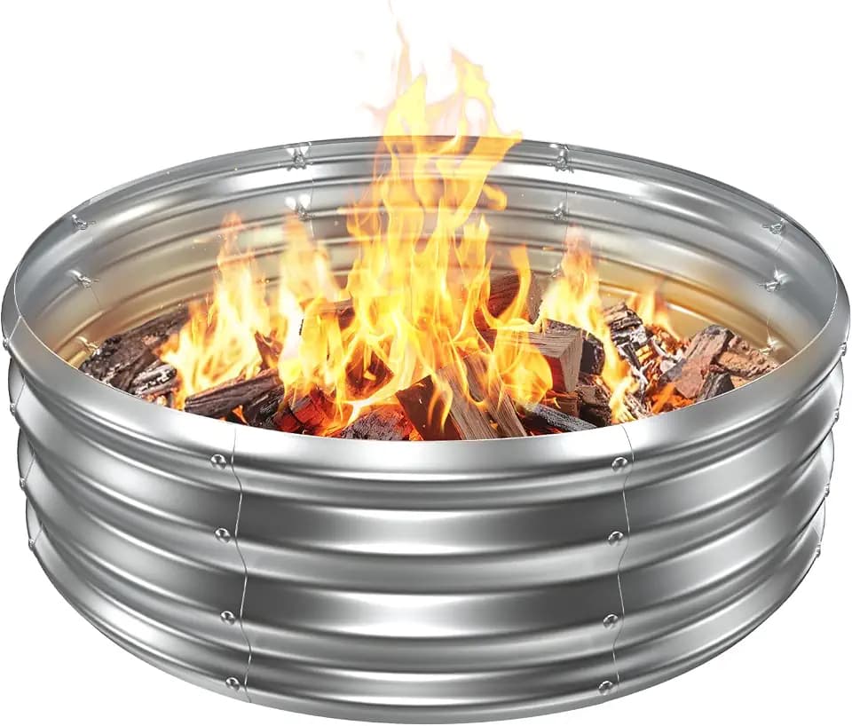 12" Tall,36" Diameter Metal Fire Pit Ring/Bonfire Fire Ring Silver