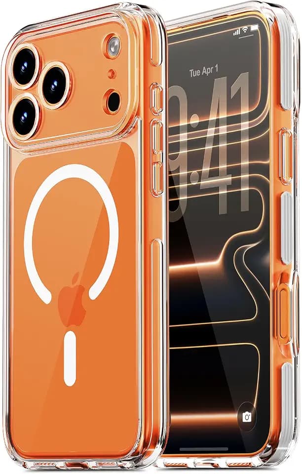 COOLQO for iPhone 17 Pro Case: Clear Magnetic Cover with Strip, White