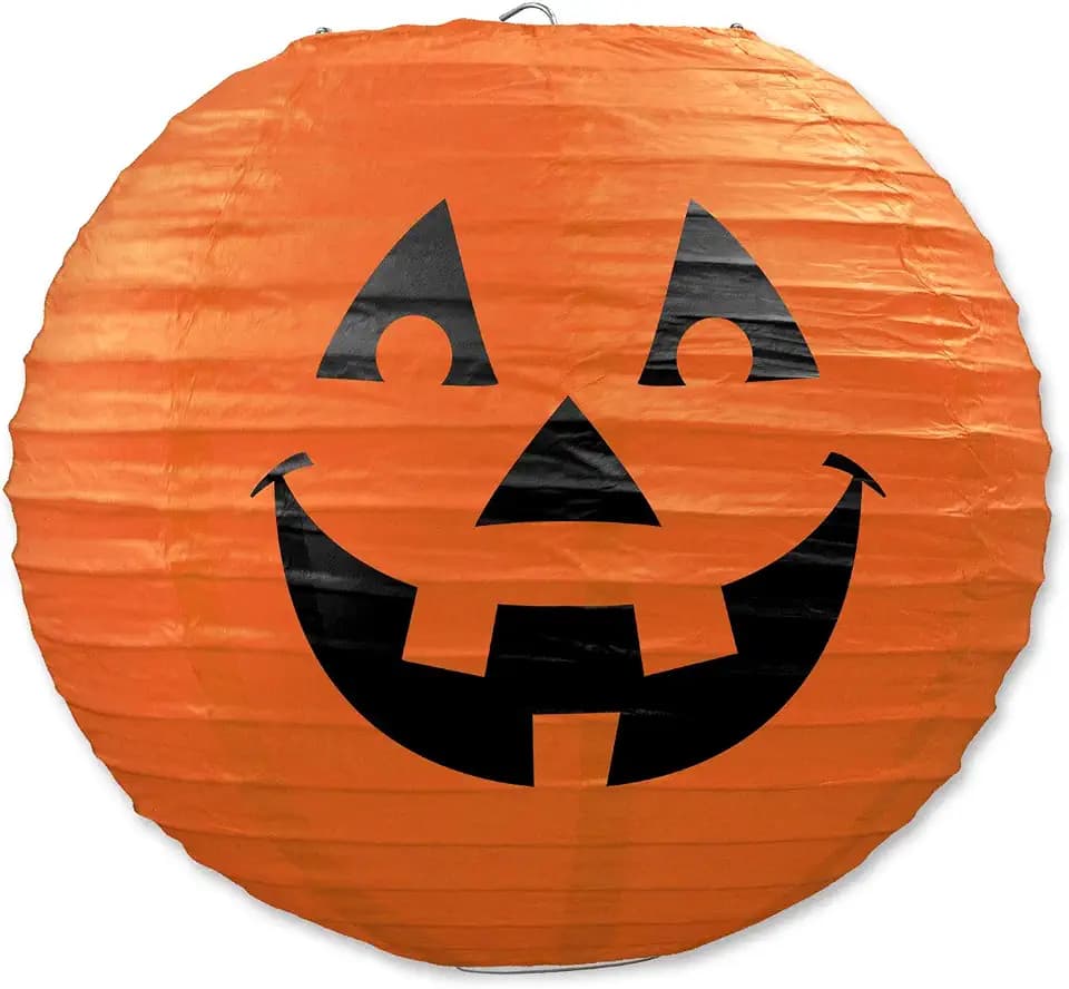 Beistle Jack-O-Lantern Paper Lanterns, 9-1/2-Inch,, Orange/Black, 3-Pack