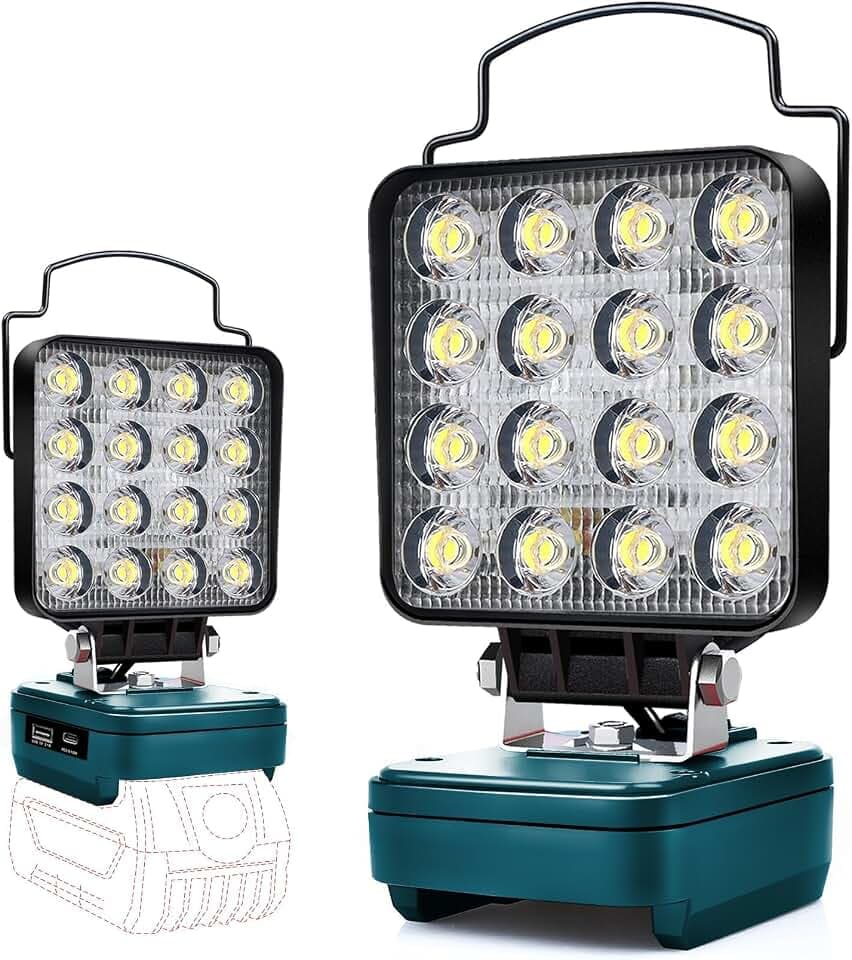 Akku Lampe Für Bosch 18v, 48W Kabellose Led Arbeitsleuchte Akku, Hell Led Strahler Tragbares Flutlichter Baustellen Lampe,Akku Scheinwerfer mit Typ C und USB-Aufladung