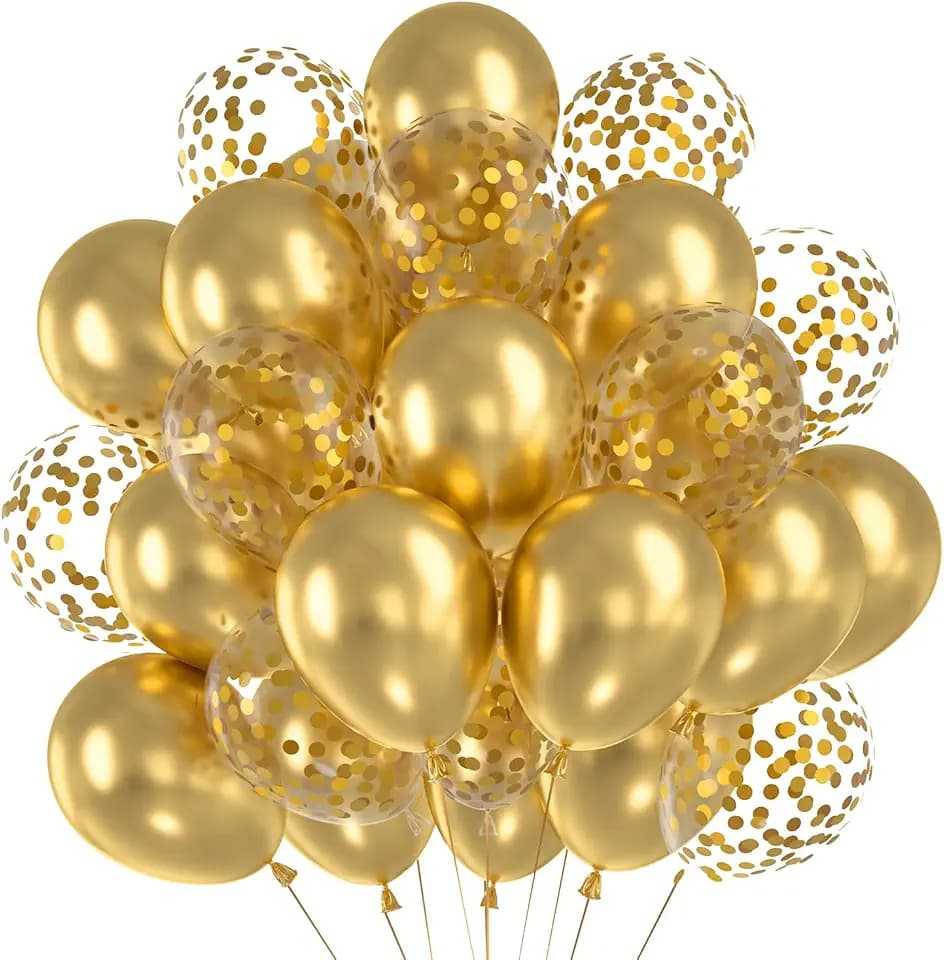 Luftballons Metallic Gold, 60 Stück Helium Ballons Golden Konfetti, Neujahr Silvester Latex Ballons, 12 Zoll Partyballon fur Goldene Hochzeit Geburtstag Valentinstag Jahrestag Ramadan Feste