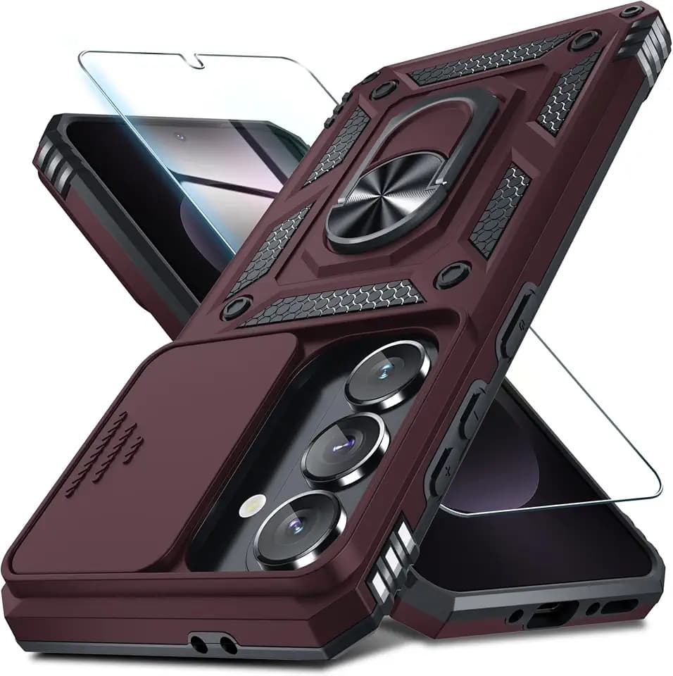 for Samsung Galaxy A37/A36 Case Built in Slide Camera Cover,Wine Red