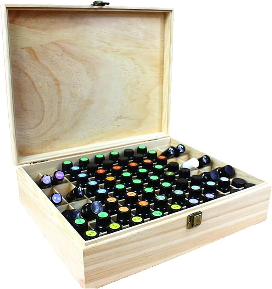 RoseFlower Holz Ätherisches Öl Organisator Behälter Duftöle Display Ständer, 68 Löcher Aufbewahrungsboxen Raumdüftezubehör Koffer für Nagellack, Duftöle, Kosmetik, Duftöldiffusoren und Lippenstift