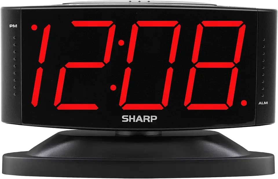 Sharp Outlet-Powered Alarm Clock with Swivel Base, Red LED and Dimmer