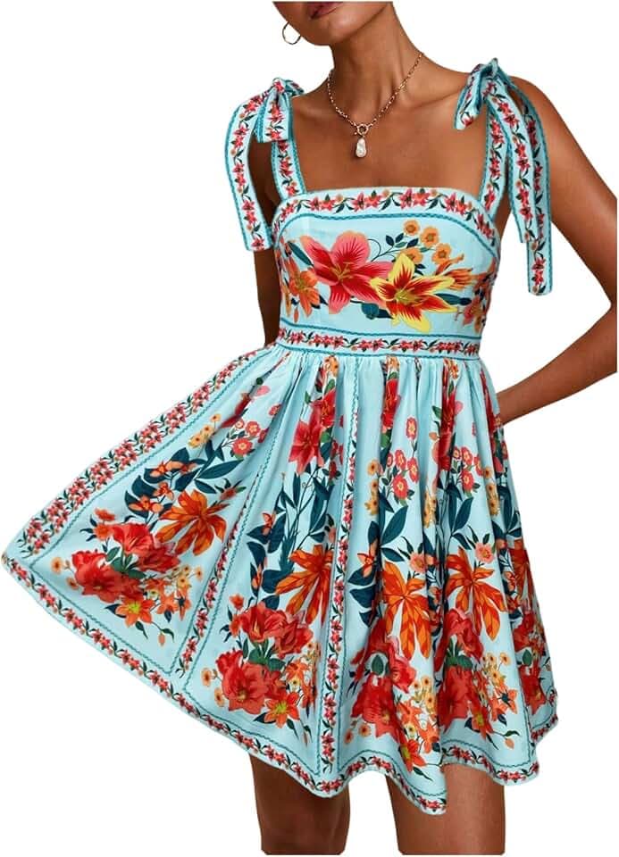 OYOANGLE Boho Dresses for Women Tropical Summer Dresses Mini Dress Sundress