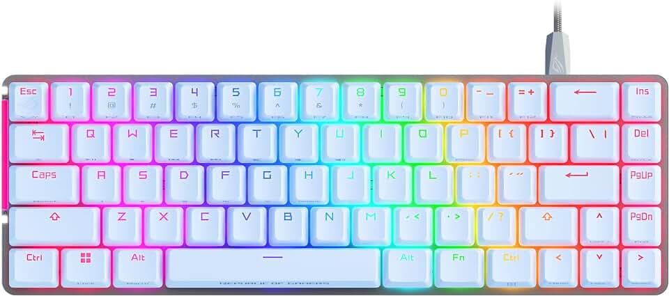ASUS ROG Falchion Ace Mechanische Gaming-Tastatur, RGB 65% kompakt, ROG NX Netzwerk, geschmiert und stabilisiert, ABS-Tasten, KVM-Verbindung, DREI Winkel, Schutzhülle, Weiß, spanische Version